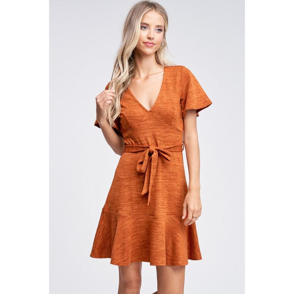 Iris Ruffle Dress- Rust,Teal